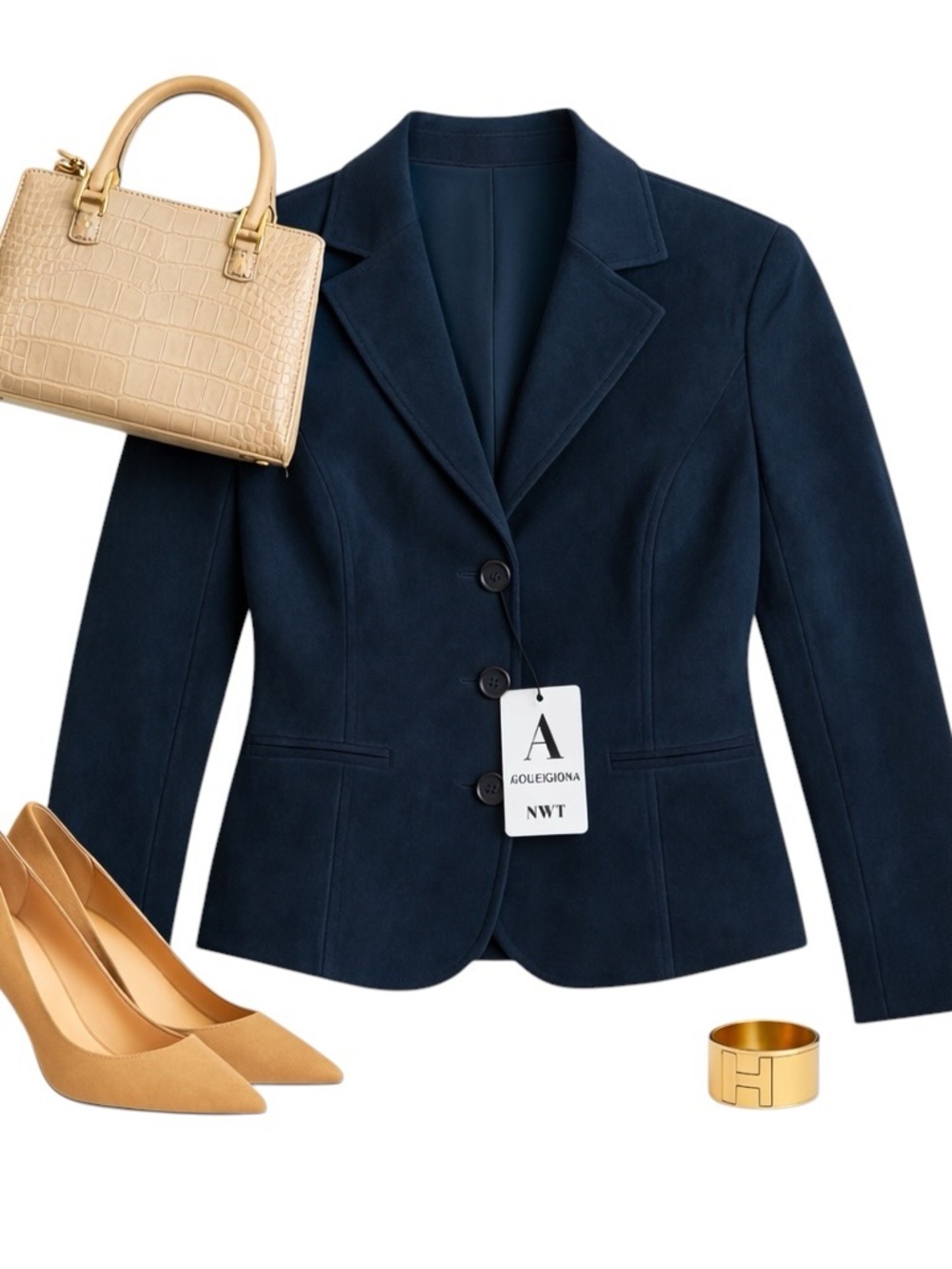 A Collezioni Navy Suede Blazer Women’s Medium NWT Tailored Career Jacket Classic